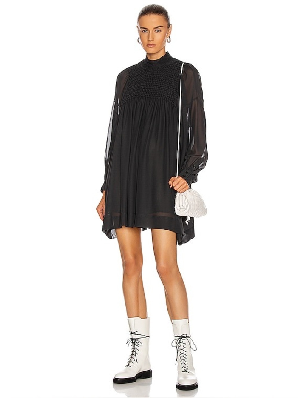 GANNI Black Smock Chiffon Mini Dress